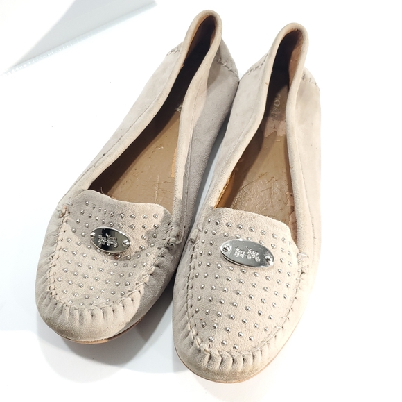 Coach Suede Leather Moccasin Loafers Driving Flats Studded Slip-on - Picture 3 of 8